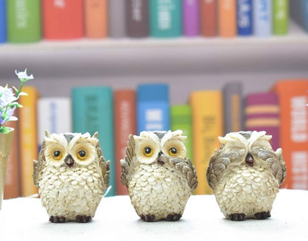 Gishima Set of 3 Owl Figurines Hear No Evil, See No Evil and Say No Evil Owl Statues Collection Owl Figurines Home Decor & Gift