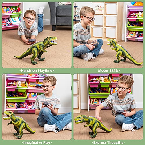 JOYIN Remote Control Dinosaur Electric Remote Control T-Rex Dinosaur with Light and Roar Realistic Toys Kids 3 4 5 Years Old