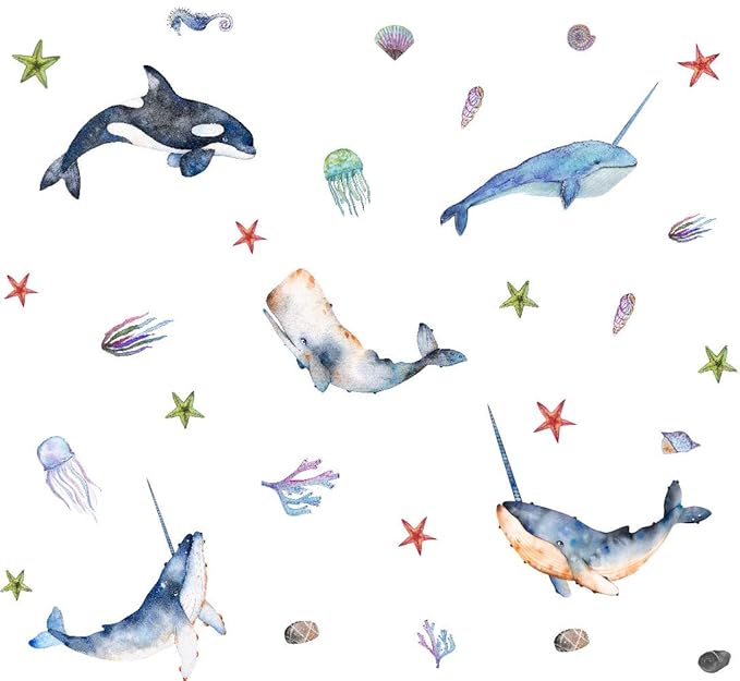 Narwhal Wall Decal Ocean Sea Stickers For Nursery Room Bathroom Decor Home Decoration Arttop Starfish And Seaweed Decor Dolphin Wall Sticker Wall Stickers Murals