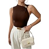 Milumia Women's Y2K Ring Asymmetrical Neck Tank Top Sleeveless Slim Fit Casual Tops Coffee Brown Small