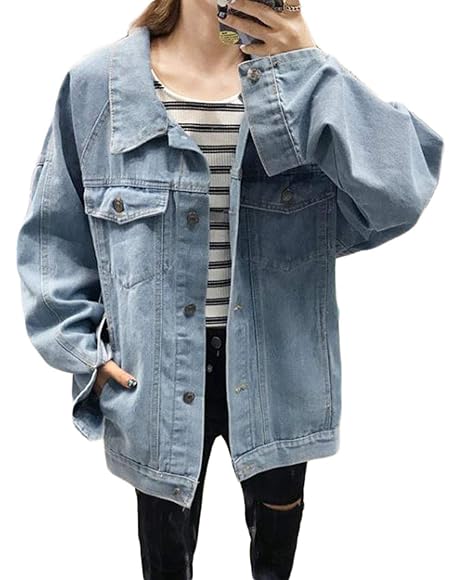Amazon Bestmoodレディース デニムジャケット 長袖 ゆったり