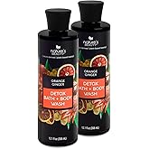 Nature's Beauty Orange Ginger Detox Body Wash Multi-Pack - Gentle Bath + Body Cleanser, Improve Skin Tone + Texture Made w/Vitamin C, Sunflower + Almond + Avocado Oils, 12 fl oz (2 Pack)