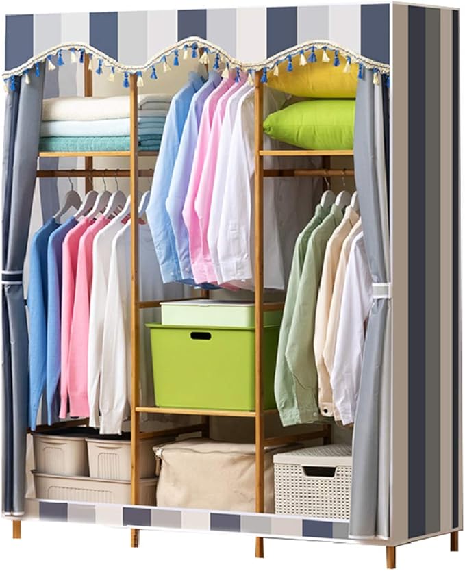 BYCDD Paño Armario Ropero Tela, Madera Maciza Portátil Armario de Tela de Estante