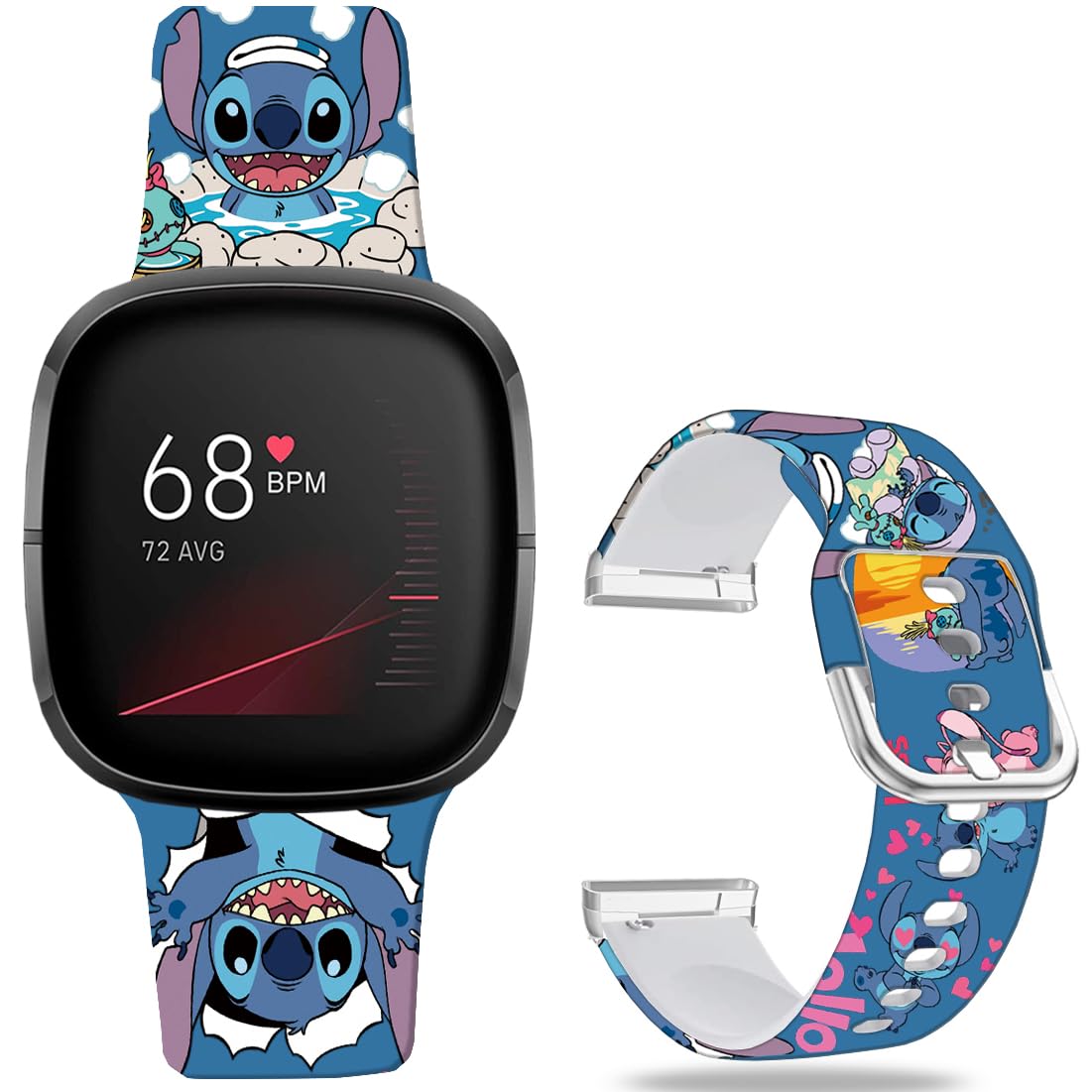 Leotop Pattern Printed Soft Silicone Replacement Bands Compatible with Fitbit Versa 4/ Fitbit Versa 3/ Fitbit Sense 2/Fitbit Sense for Women Men Teens. (Blue)