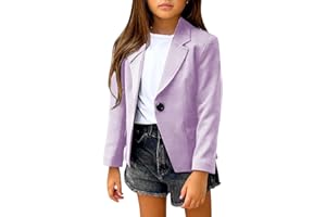 rrhss Girls Solid Color Lapel Suit Coat Button Down Long Seelve Blazer Jacket