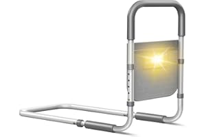 FOSDALING Bed Rails for Elderly Adults Safety: with Motion Light & Storage Bag - Adjustable Bed Assist Rail for Seniors - Bedside Rail Handle Support Bar Bed Guard Rails Fits King Queen Full Twin Medium