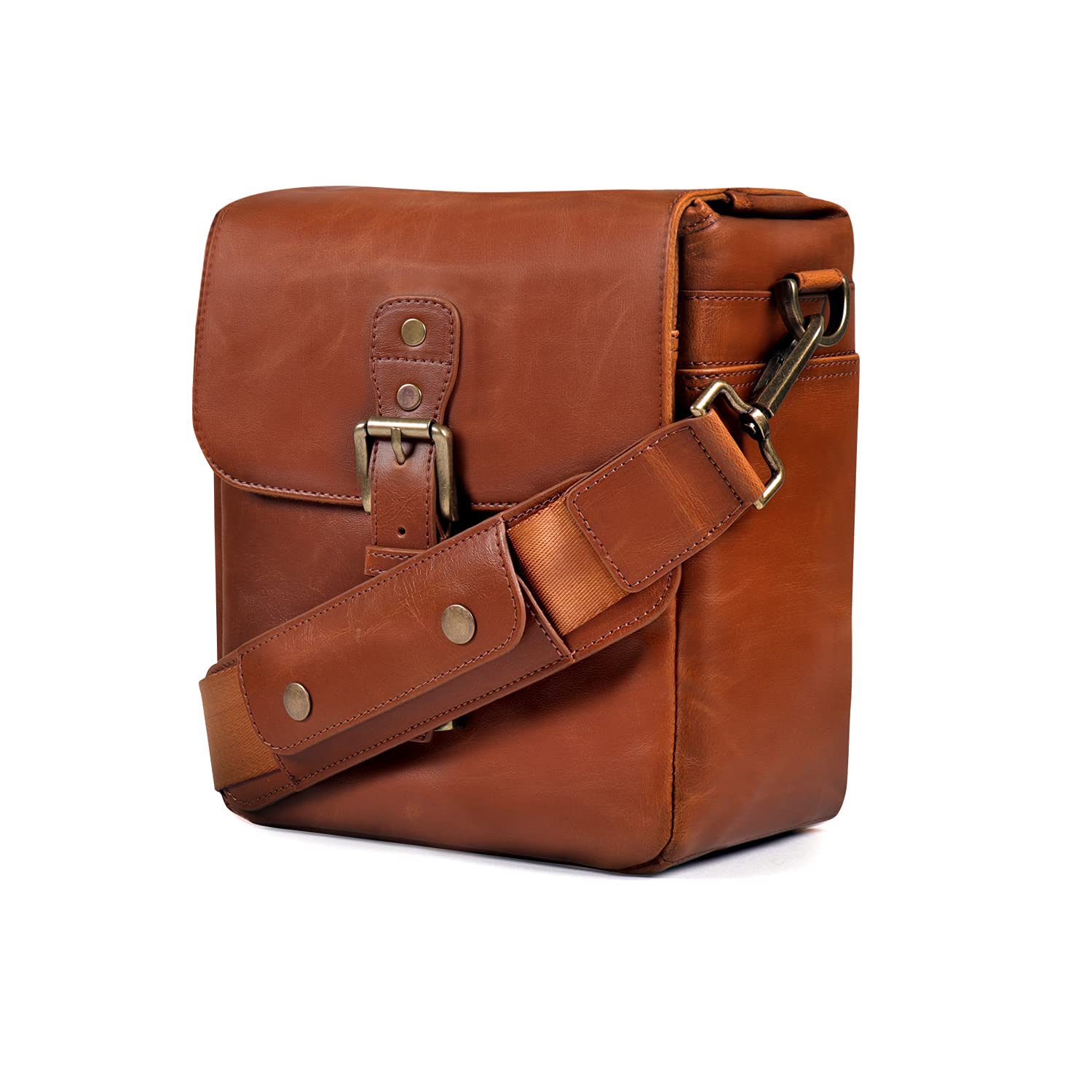 MegaGear MG1522 Leather Camera Messenger Bag for Mirrorless, Instant and DSLR Cameras - Light Brown