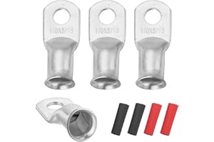 Generic 4pcs 1/0 AWG M8 Battery Lugs Ring Terminals, 5/16" 8mm Stud Crimp Wire Terminal Connector End Copper, 3:1 Heat Shrink