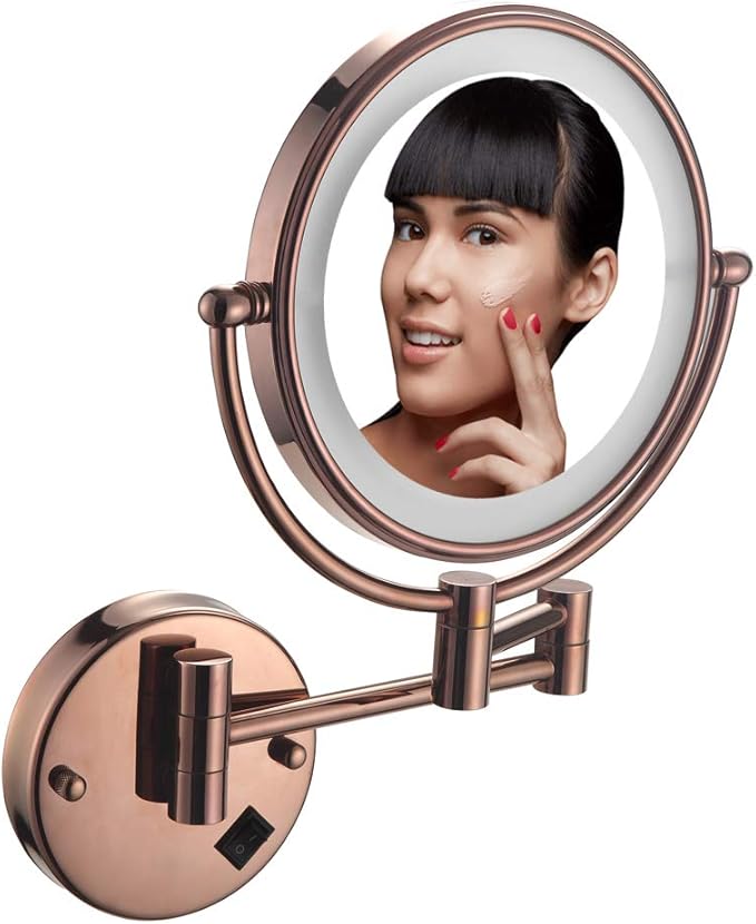 8Inch Round Wall Mount Make Up Mirror, LED Lighted Shaving Mirrors Make