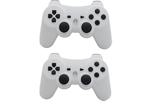 2 Pack PS3 Controller Compatible with PlayStation 3 Rechargable Remote Control Gamepad with Charging Cable for PS3 (White)