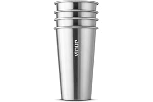 VINUR 4 Pack Stainless Steel Cups 20 oz Pint Tumbler Stackable Metal Drinking Glasses for Travel, Camping, Outdoors (Silver)