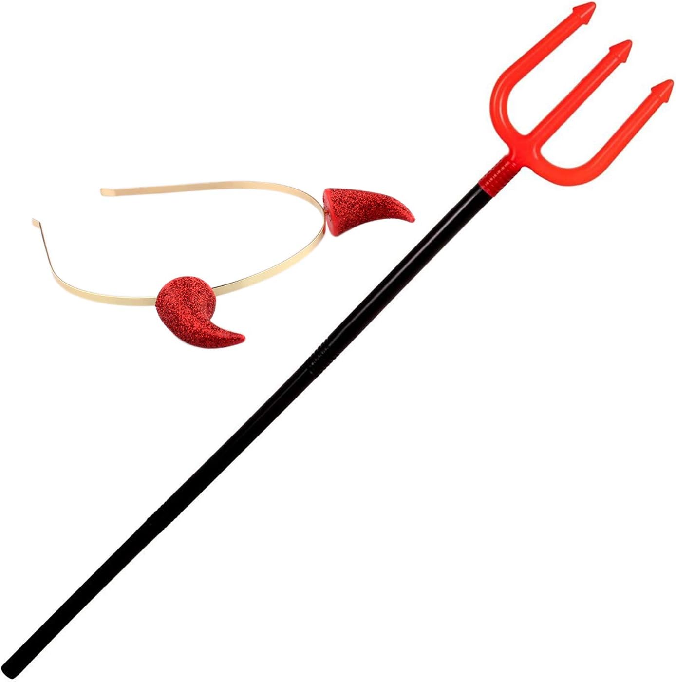 Olen Halloween Horns Headband and Devil's Pitchfork with Handle 40" Set Devil Halloween Costume
