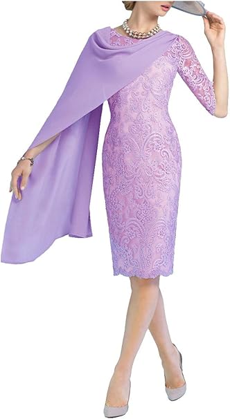 Shinegown Spalte Knielangen Spitze Kleid Der Brautmutter Mit Chiffon Jacke Fur Hochzeit Halben Armel Abend Outfit Amazon De Bekleidung