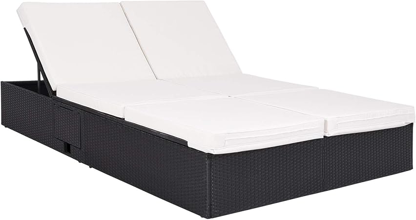 Deuba Sun Lounger Garden Bed King Size 160cm Double Recliner Poly Rattan Patio Outdoor Furniture Flip Tables Folding Weatherproof Cushions Black Brown Amazon Co Uk Kitchen Home