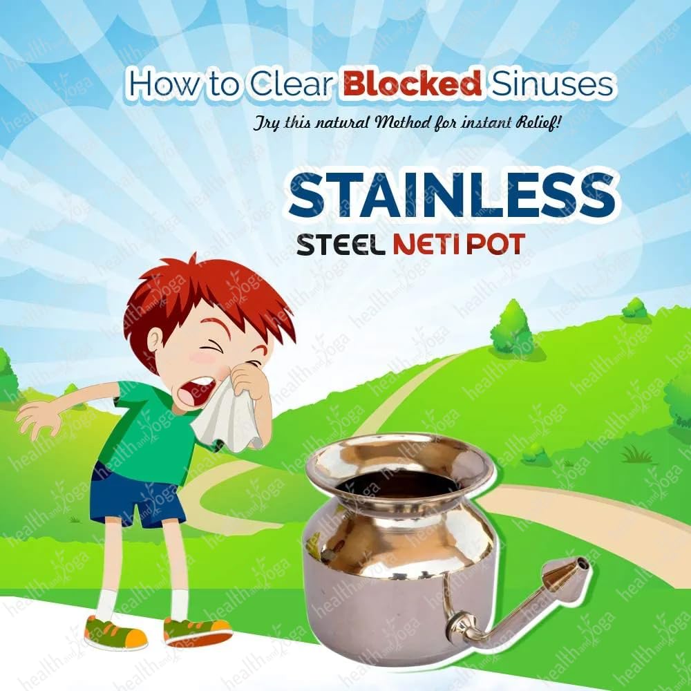 HealthAndYoga? SteloKleen Stainless Steel Neti Pot for Sinus Congestion (Ayurvedic JalNeti)
