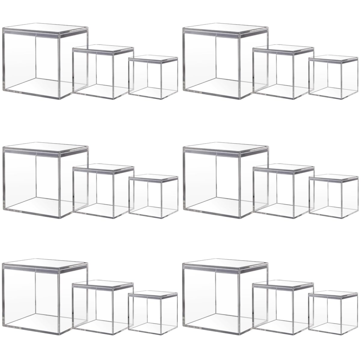 IBEQUEM 18 Pieces Clear Square Acrylic Plastic Cube, Small Square Acrylic Box Cube with Lids, Acrylic Display Boxes for Storage, Sweets, Pill, Tiny Jewellery, Toy, Gifts, 3 Sizes
