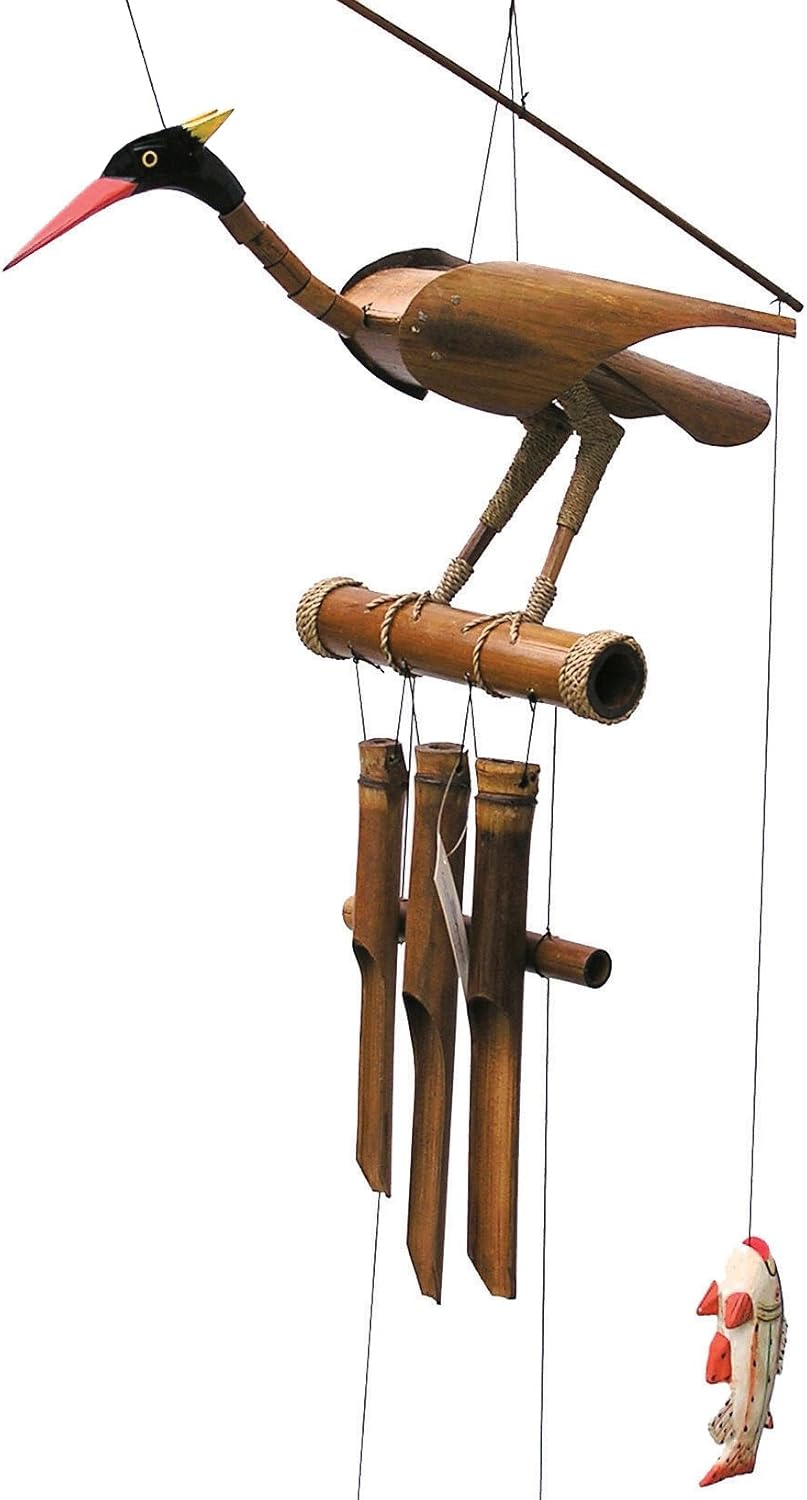 Cohasset Gifts 147 Cohasset Rodney Bobbing Head Bird Bamboo Wind Chime, Natural Wood Finish