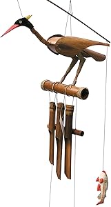 Cohasset Gifts 147 Cohasset Rodney Bobbing Head Bird Bamboo Wind Chime, Natural Wood Finish