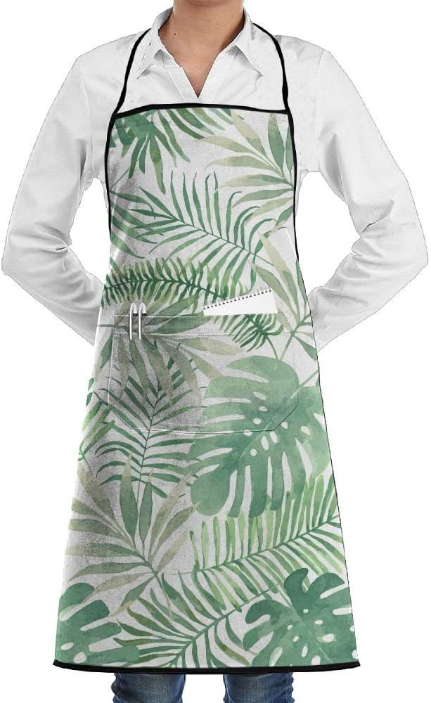 QIAOJI Summer Beach Palms Tree Leaves Faction Unisex Kitchen Cooking Garden Apron Convenient Adjustable Sewing Pocket Waterproof Chef Aprons
