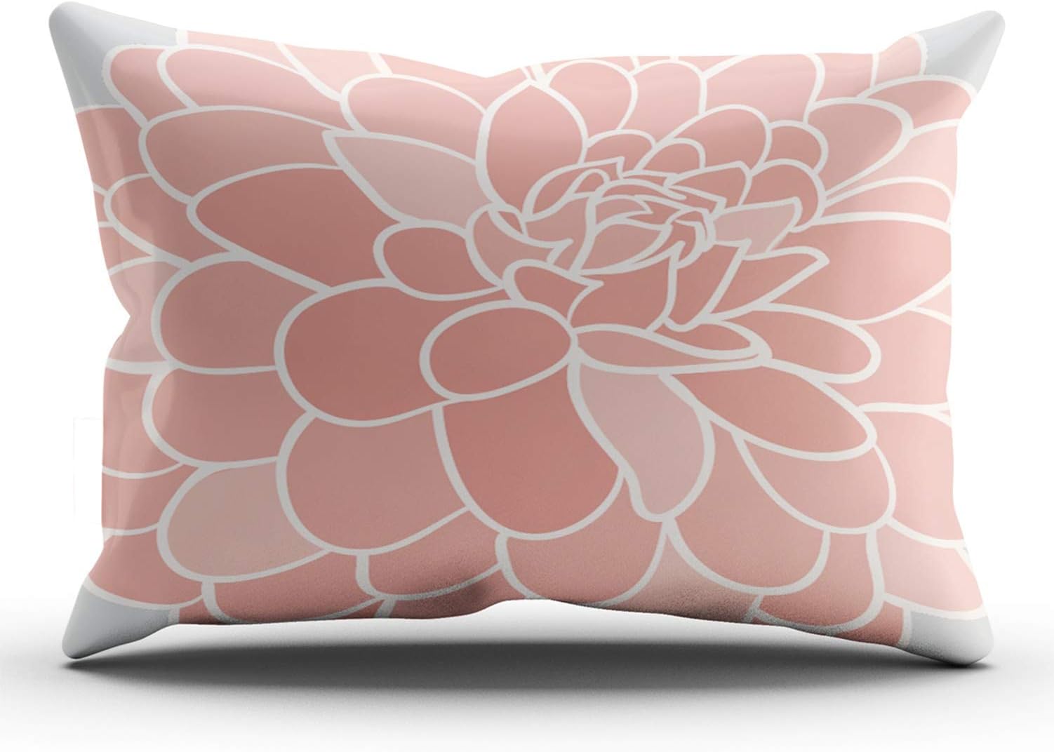 XIUBA Pillowcases Coral and Gray Pink Dahlia Graphic Customizable Cushion Decorative Rectangle 12x24 Inch Lumbar Size Throw Pillow Cover Case Hidden Zipper One Side Design Printed
