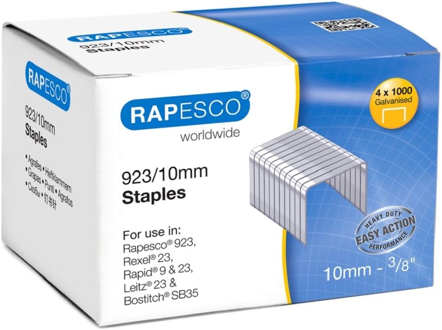 Rapesco Staples, 923 10 mm Galvanized [Box 4, 000