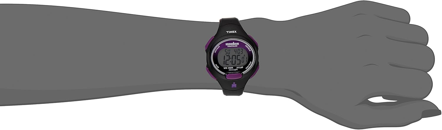 Timex Women's T5K523 Ironman Essential 10 Mid-Size Black/Purple Resin Strap Watch: Timex: Watches