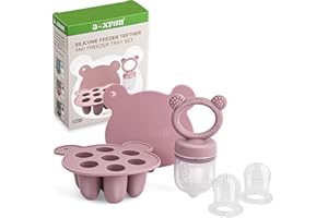 JEXFUN Silicone Baby Fruit Food Feeder & Mini Freezer Nibble Tray, Breastmilk Popsicle Molds for Baby Teething Relief, BPA Free Silicone Teething Toys Feeder for Safe Infant Self Feeding, Extra Food Pouches