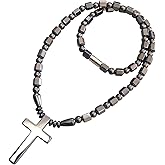 Jiajiazi 5A hematite magnetic therapy Cross pendant necklace for men and women, magnetic bead stone healing Jewelry 20” length unisex