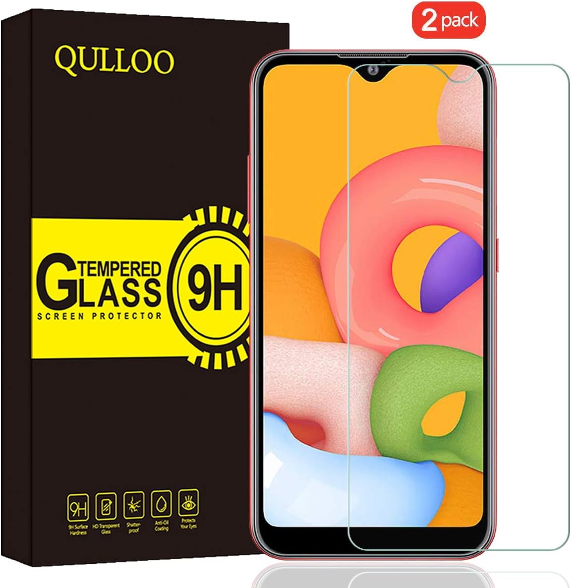 QULLOO Comatible with Samsung Galaxy A01 Tempered Glass Screen Protector, 9H Hardness HD Clear Screen Protector Film for Samsung Galaxy A01-2 PACK