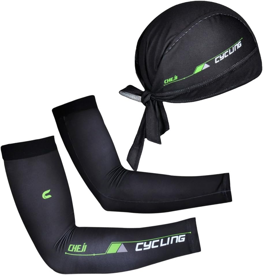 Cycling Arm Sleeves & Bike Bandana Set: MTB Arm Sleeves,UV Sun Protection Breathable Athletic Unisex Compression arm warmers for outdoor cycling Hiking Plus Cycling Bandana Cap (Black, M)