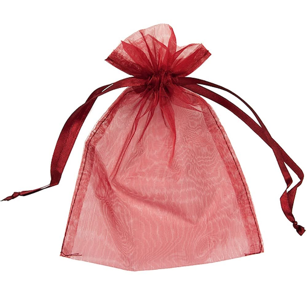 25 Organza Bags Wedding Favours Party Jewellery Pouches Mesh Drawstring Gift Wrap (10cm x 15cm, Burgundy)