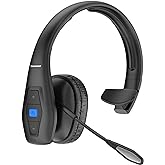 CONAMBO JBT100 Trucker Bluetooth Headset with Dual Mic Noise Canceling, CVC8.0, Mute Button, 60Hrs Battery Wireless Headset, On Ear Headphone for Cell Phones Business Home Driver Office Work