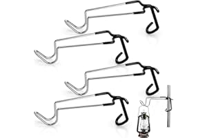 Tlence 4 Pack Camping Lantern Hook Hangers, 10" Outdoor Lamp Hanger Stand, Stainless Steel Non-Slip Tent Light Pole Hook, Portable Water Bottle Holder Bracket for Camping Hunting Fishing Hiking