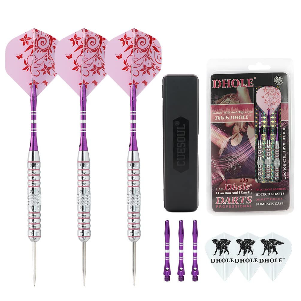 CUESOUL DHOLE Steel Tip Darts Set 23 Grams With 3 Steel Tip Barrels, 6 Durable Aluminum Shafts, 6 Dart Flights Dart Case（DHOL-F1206）