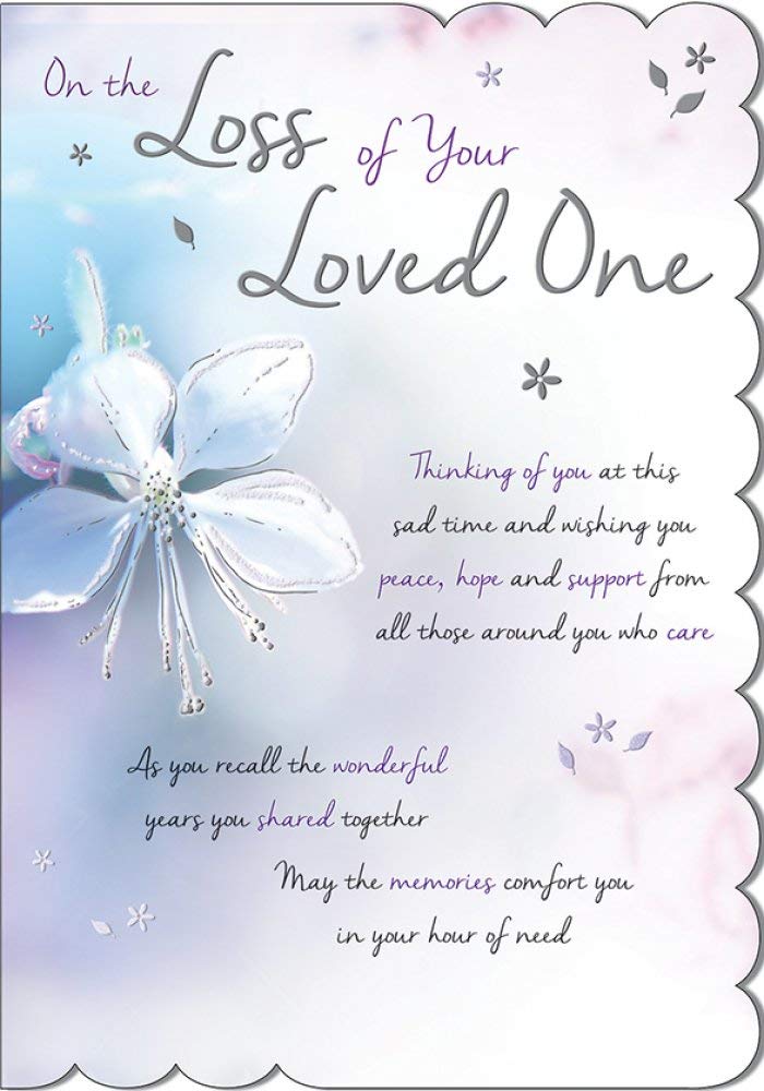 "Gold Mark with Sympathie Greeting Card – White, Silver & Purple Flowers 9 "x 6.25""