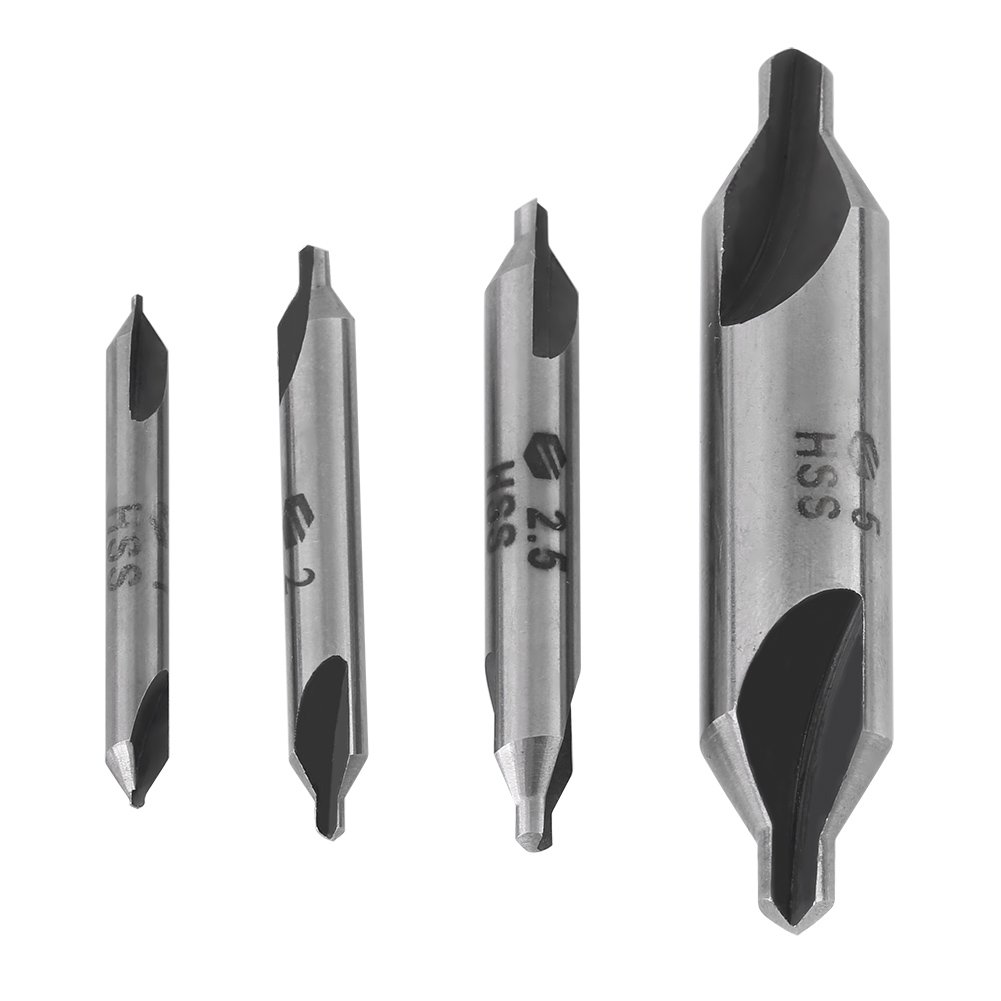 HSS Center Drill Bits Double End Lathe Mill 4pc Set 1/2/2.5/5mm Countersink Tooling