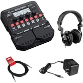 Zoom G1 Four Guitar Effects Processor with Polsen HPC-A30 Monitor Headphones, 9V Power Adapter &amp; 10ft Instrument Cable Bundle