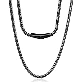 ROWIN&CO Twisted Rope Curb Cuban Chain 6mm Stainless Steel Necklace, Silver/Black/Blue Chain for Men Women Choker Jewelry Miami Link Hip hop Gifts 16"-30"