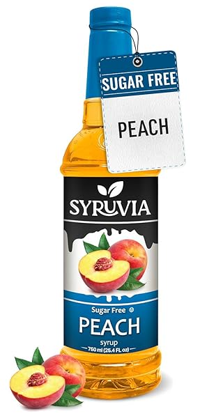 SYRUVIA SUGAR-FREE PEACH SYRUP, FLAVORED SYRUP FOR DRINKS, COCKTAILS, LEMONADES, ICED TEAS, AND DESSERTS – 25.4 FL OZ