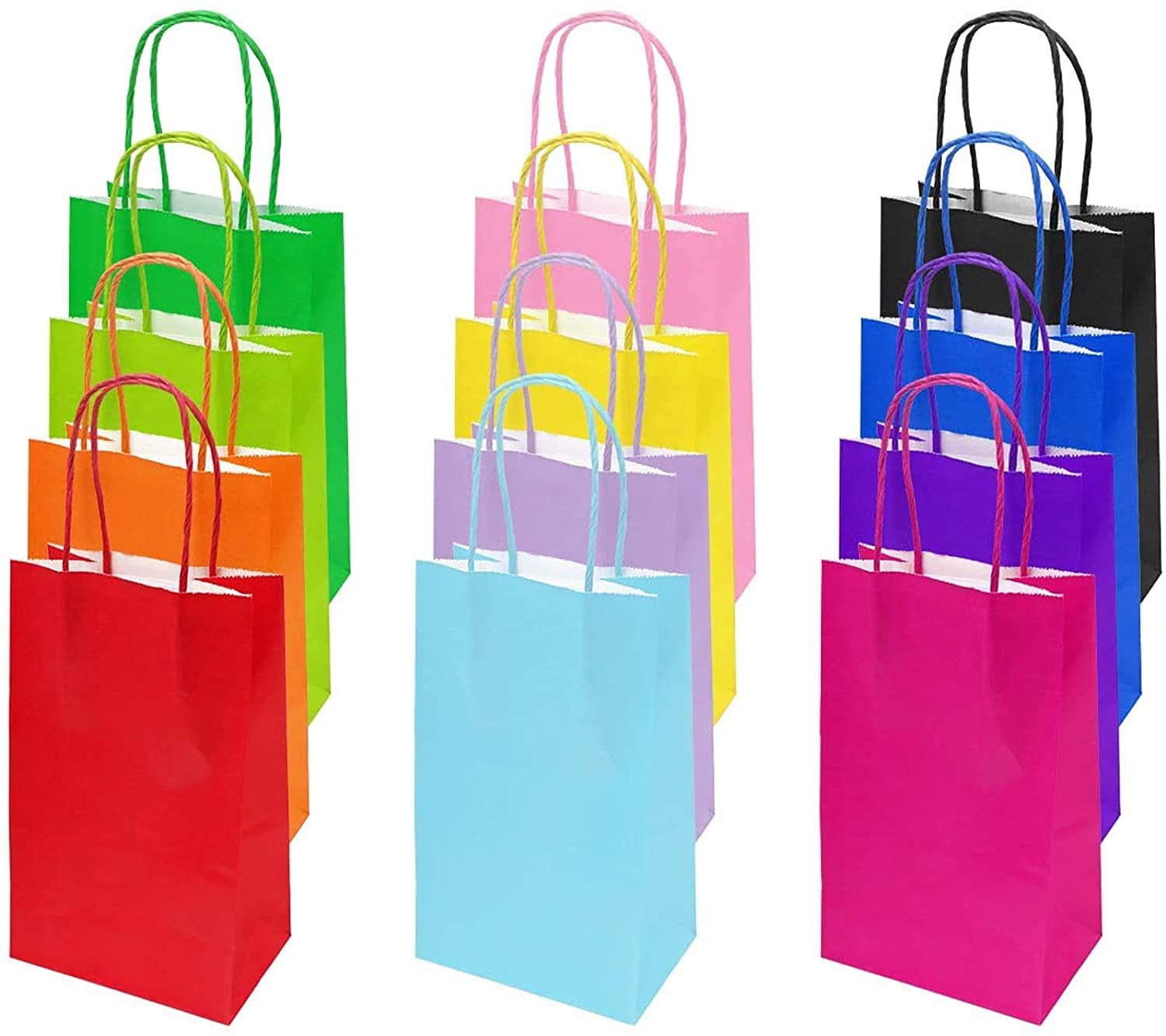 flintronic Paper Party Bags, 12 Pcs Rainbow Gift and Sweet Bags with Twist Handles, Kraft Bags for Kids Party, Celebrations, Halloween, Christmas, Party Favors and Birthdays (12 * 26 * 32cm)