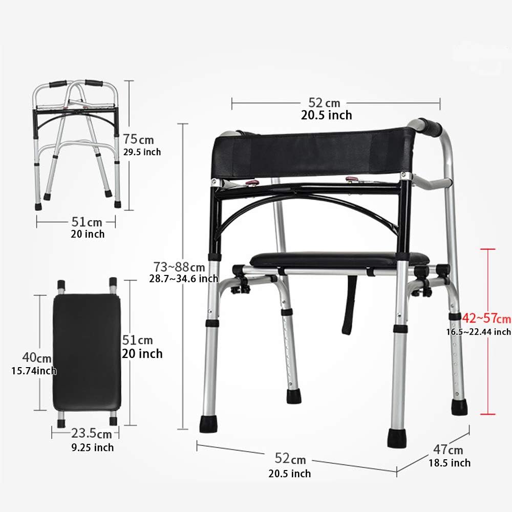 Portable Folding Rollator Walker with Seat 400 lb Capacity Height Adjustable Standard Walker Lightweight 4 Wheel Walker Rollator for Seniors, WithSeat -