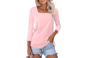 ROKIACDE 3/4 Length Sleeve Tops Women,Elbow Sleeve Workout Shirts Plain Basic Gym Blouse Square Neck Tunic Top Summer 2024