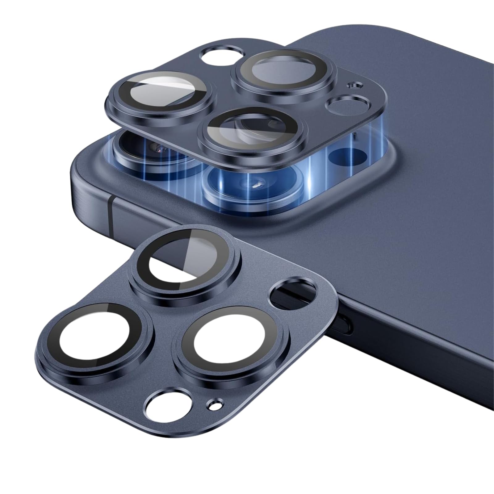 Photo 1 of KISMER 2 Pack Camera Lens Protector for iPhone 14/15/16 Pro & Pro Max, Tempered Glass with Metal Alloy Frame, for iphone 15 pro max camera lens protector, Titanium Blue