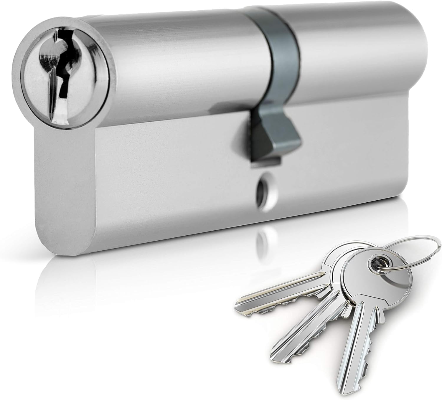 Chrome 30/30 Euro Cylinder Lock (90mm), Euro Door Barrel Lock with 3 Keys, Anti-Bump, Anti-Drill and Anti-Pick Door Lock with Key (Chrome, 30/30)