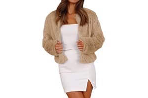 Fisoew Womens Faux Fur Coat Long Sleeve Cropped Fleece Open Front Short Jacket Outerwear