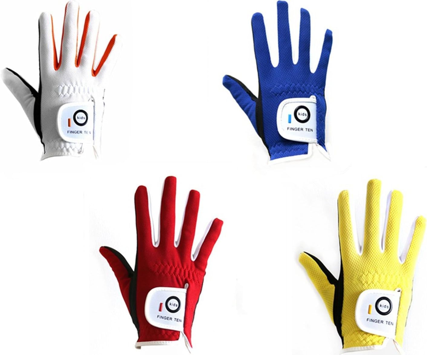 FINGER TEN Golf Gloves Kids Right Hand All Weather Soft Rain Grip Value 2 Pack, Youth Golf Glove Boys Girls Breathable Quick-Drying (White-Worn on Right Hand, XL(Age 9-10)