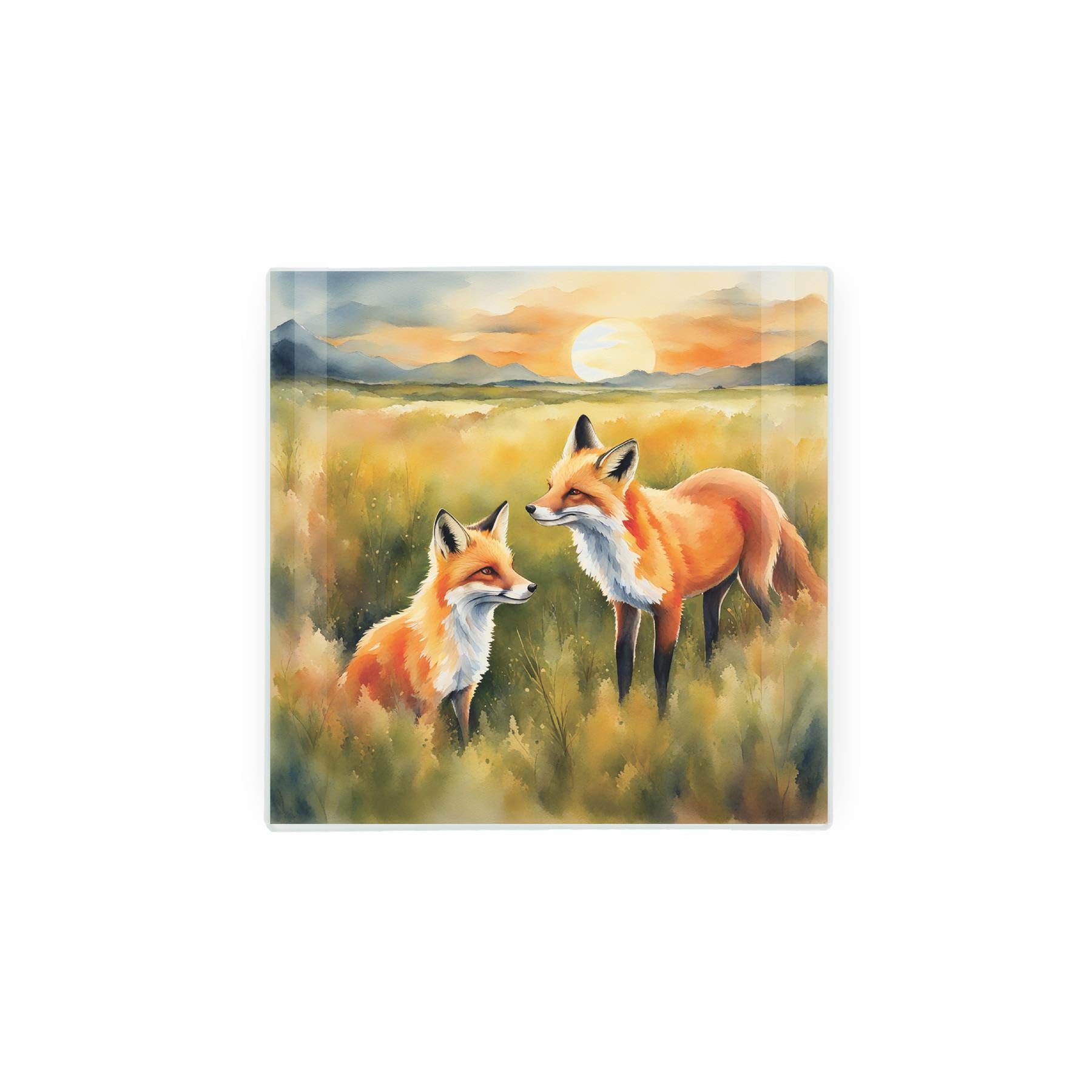 Foxes Hot Pot Stand Trivet - British Wildlife Art Glassware Gift/Present - Kitchen Chopping/Cutting Board Worktop Protector with Non-Slip Feet 20cm x 20cm (8" x 8")