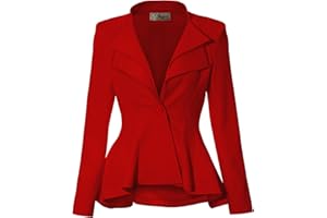 Hybrid & Company Women's Casual Work Office Dressy Double Lapel Single Button Peplum Comfortable Blazer