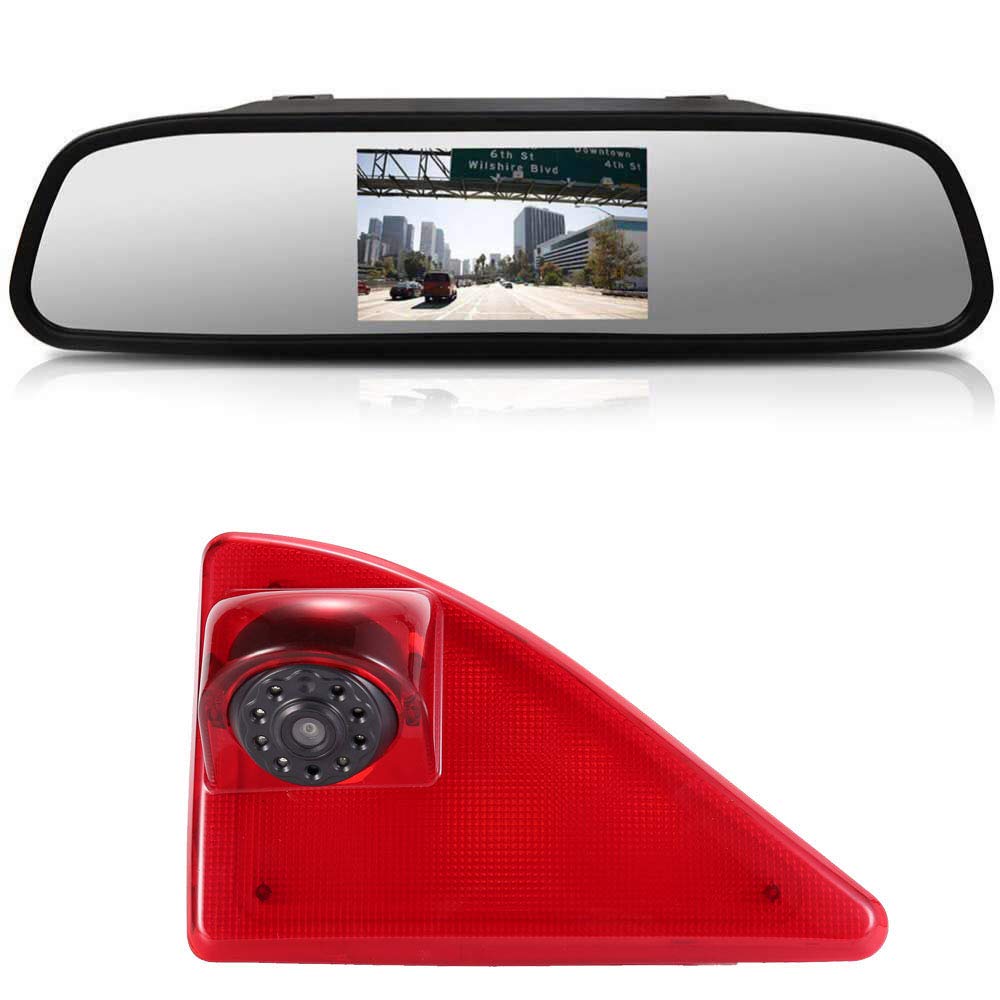 The Third Roof Top Mount Brake Light Reverse Rear View Camera Waterproof Parking Camera+4.3 inch LCD Rearview Mirror for Opel Vauxhall Movano ab 2010 Renault Master ab 2010 Nissan NV400 AB2010