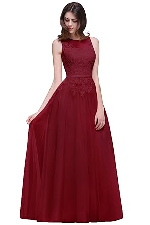 MisSow Damen Elegant Spitze Tüll Brautjungfernkleid Hochzeit Abendkleid Ballkleid lang 32-46
